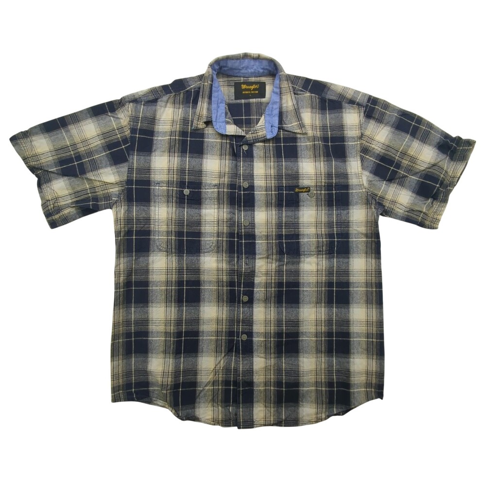 Vintage Wrangler Mens XL Western Plaid Short Sleeve Button Up Shirt Authentic